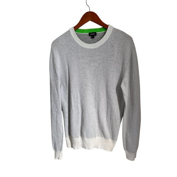 Diesel Mens Gray Knit Sweater With White Ribbed Trim & Green Detail Size Med - Picture 2 of 8